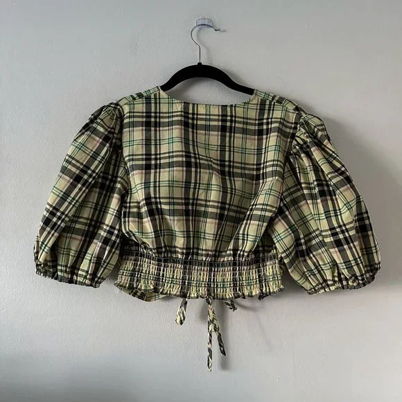 Derek Lam 10 Crosby Bella Crop Top Yellow Plaid Womens Size 6 - Picture 9 of 10